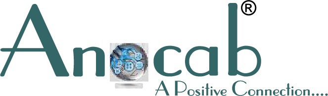 Logo: 'Ancab' wordmark in teal with a globe icon in place of the letter 'o' and the tagline 'A Positive Connection...'
