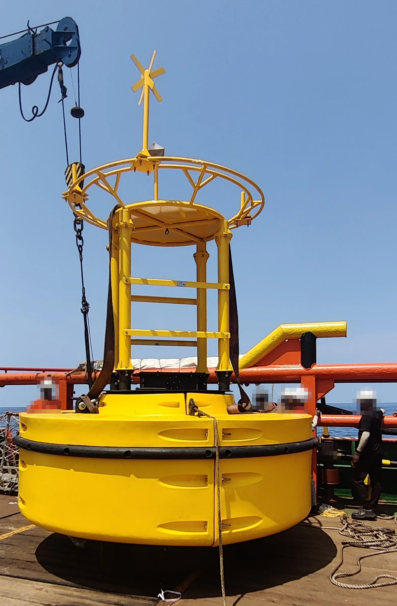 Data buoy on deck, ready for deployment
